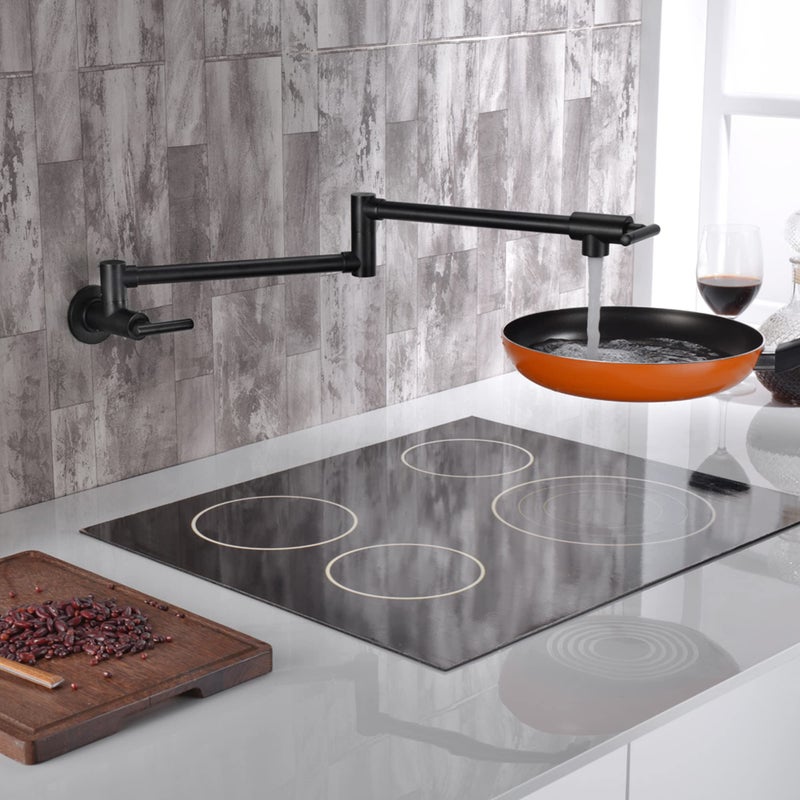 sumerain Matte Black Pot Filler Faucet Wall Mount Folding Kitchen Faucet Double Joint Swing Arm - Image 3